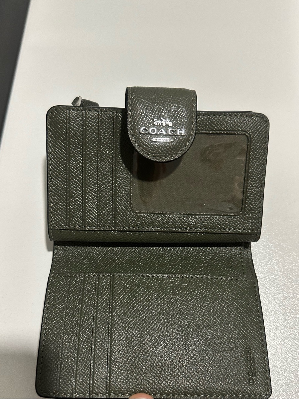Coach Olive Green Leather Snap Card Holder Wallet - Picture 4 of 4